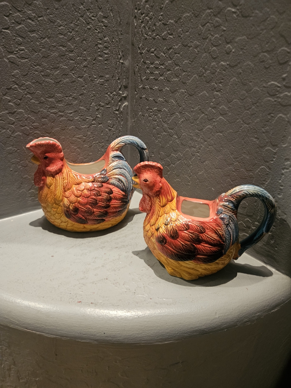 Enesco Rooster Ceramic Creamer Pitcher and Matching Teapot
